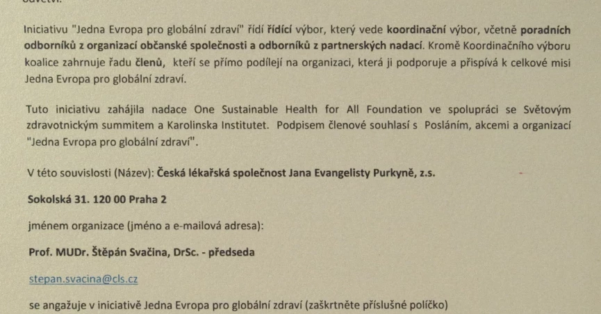 30. 11. 2022 se ČLS JEP přihlásila k závazku:  JEDNA EVROPA PRO CELOSVĚTOVÉ ZDRAVÍ