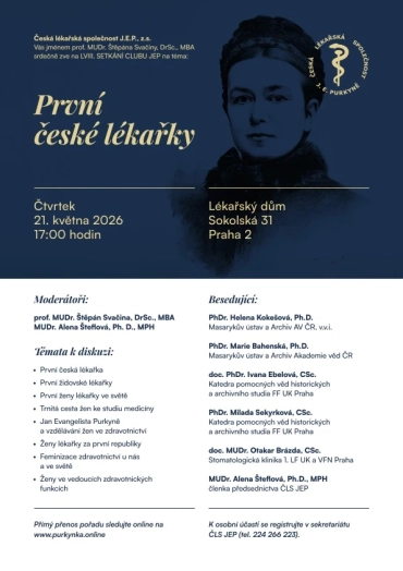 21.5.2026 - LVIII. SETKÁNÍ CLUBU JEP na téma První české lékařky