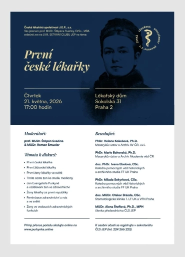 21.5.2026 - LVIII. SETKÁNÍ CLUBU JEP na téma První české lékařky